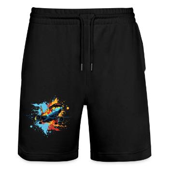 Flugzeug Graffiti - Stanley/Stella Unisex Bio Joggingshorts Trainer  - Schwarz - Vorne - Nik (191cm) & Marisol (170cm)