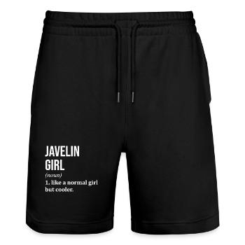Speerwurf Speer Speerwurf - Stanley/Stella Unisex Bio Joggingshorts Trainer  - Schwarz - Vorne - Nik (191cm) & Marisol (170cm)