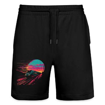 Railroad - Stanley/Stella Trainer Unisex Organic Jogging Shorts - black - Front - Nik (191cm) & Marisol (170cm)