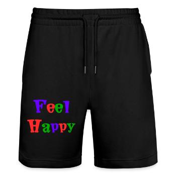 HAPPY. FREE. FREEDOM. WELFARE. ZEN. MEDITATION. - Stanley/Stella Trainer Unisex Organic Jogging Shorts - black - Front - Nik (191cm) & Marisol (170cm)