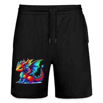Drache - Stanley/Stella Unisex Bio Joggingshorts Trainer  - Schwarz - Vorne - Nik (191cm) & Marisol (170cm)