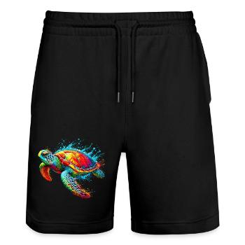 Turtle - Stanley/Stella Trainer Unisex Organic Jogging Shorts - black - Front - Nik (191cm) & Marisol (170cm)