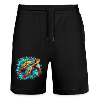Turtle - Stanley/Stella Trainer Unisex Organic Jogging Shorts - black - Front - Nik (191cm) & Marisol (170cm)