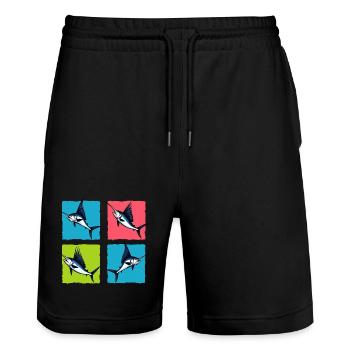 Swordfish - Stanley/Stella Trainer Unisex Organic Jogging Shorts - black - Front - Nik (191cm) & Marisol (170cm)