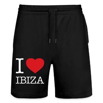 I LOVE IBIZA - Stanley/Stella Unisex Bio Joggingshorts Trainer  - Schwarz - Vorne - Nik (191cm) & Marisol (170cm)