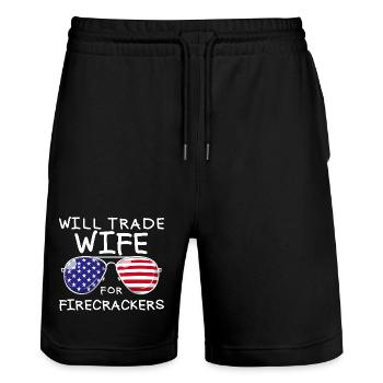Troquez la femme pour les feux d’artifice masculins le 4 juillet - Short de jogging bio TRAINER Stanley/Stella unisexe - noir - Devant - Nik (191cm) & Marisol (170cm)