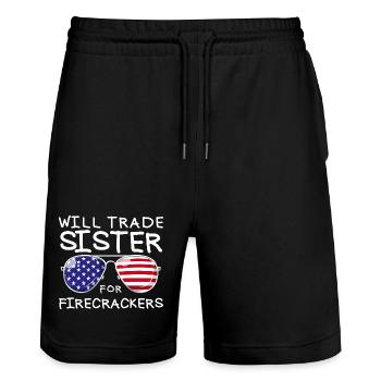 Tausche Schwester gegen Feuerwerk für Kinder am 4. - Stanley/Stella Unisex Bio Joggingshorts Trainer  - Schwarz - Vorne - Nik (191cm) & Marisol (170cm)