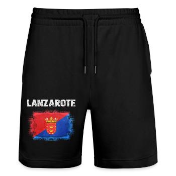 Lanzarote flag with coat of arms - Stanley/Stella Trainer Unisex Organic Jogging Shorts - black - Front - Nik (191cm) & Marisol (170cm)