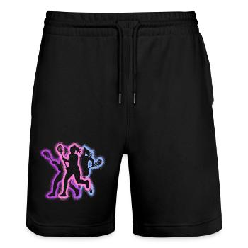 Lacrosse Player Typography Women's Lacrosse - Stanley/Stella Trainer Unisex Organic Jogging Shorts - black - Front - Nik (191cm) & Marisol (170cm)