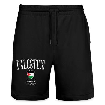 Palestine, minimalist elegant design - Stanley/Stella Trainer Unisex Organic Jogging Shorts - black - Front - Nik (191cm) & Marisol (170cm)