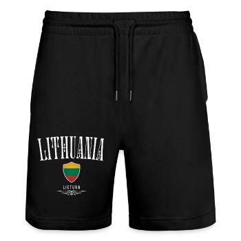 Lithuanian pride, minimalist elegant design - Stanley/Stella Trainer Unisex Organic Jogging Shorts - black - Front - Nik (191cm) & Marisol (170cm)