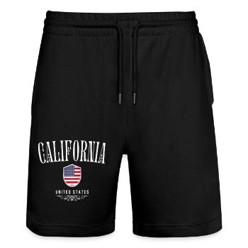 California USA, California souvenir - Stanley/Stella Trainer Unisex Organic Jogging Shorts - black - Front - Nik (191cm) & Marisol (170cm)