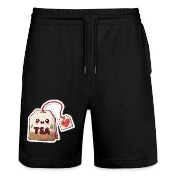Kawaii Teebeutel Herzdesign - Stanley/Stella Unisex Bio Joggingshorts Trainer  - Schwarz - Vorne - Nik (191cm) & Marisol (170cm)