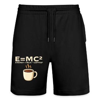 L’énergie égale le lait et le café Blague mathématique - Short de jogging bio TRAINER Stanley/Stella unisexe - noir - Devant - Nik (191cm) & Marisol (170cm)