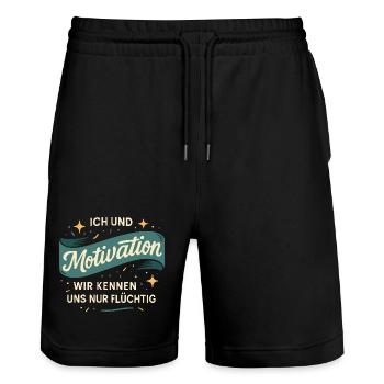 Ich und Motivation – Wir kennen uns nur flüchtig - Stanley/Stella Unisex Bio Joggingshorts Trainer  - Schwarz - Vorne - Nik (191cm) & Marisol (170cm)