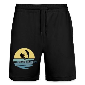 Wind Sonne Fun Kitesurfer - Stanley/Stella Unisex Bio Joggingshorts Trainer  - Schwarz - Vorne - Nik (191cm) & Marisol (170cm)