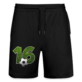 NON. 16 NUMÉRO 16 FOOTBALL 16E ANNIVERSAIRE - Short de jogging bio TRAINER Stanley/Stella unisexe - noir - Devant - Nik (191cm) & Marisol (170cm)