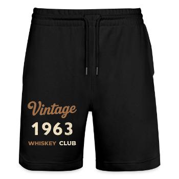 Vintage 1963 – Whiskey Club Retro Geburtsjahr - Stanley/Stella Unisex Bio Joggingshorts Trainer  - Schwarz - Vorne - Nik (191cm) & Marisol (170cm)