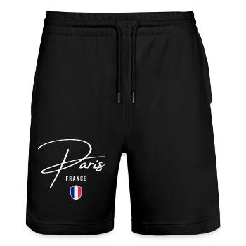 Paris France, design élégant Paris - Short de jogging bio TRAINER Stanley/Stella unisexe - noir - Devant - Nik (191cm) & Marisol (170cm)