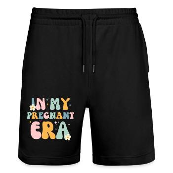 In My Pregnant Era - Stanley/Stella Trainer Unisex Organic Jogging Shorts - black - Front - Nik (191cm) & Marisol (170cm)