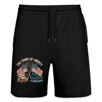 250 Jahre Liberty USA 1776 bis 2026 Patriotisch - Stanley/Stella Unisex Bio Joggingshorts Trainer  - Schwarz - Vorne - Nik (191cm) & Marisol (170cm)
