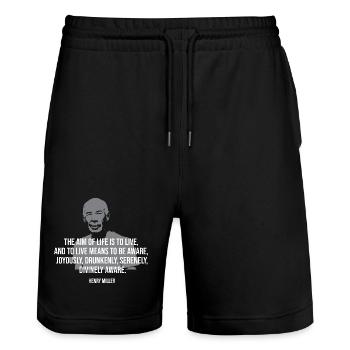 Henry Miller Lifelight Serene Zitat - Stanley/Stella Unisex Bio Joggingshorts Trainer  - Schwarz - Vorne - Nik (191cm) & Marisol (170cm)