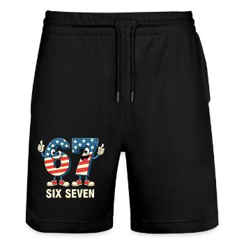 US Flag 67 Memes Six Seven - Stanley/Stella Trainer Unisex Organic Jogging Shorts - black - Front - Nik (191cm) & Marisol (170cm)