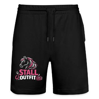 Pferde Reiten Stall Outfit Pferdeliebhaberin - Stanley/Stella Unisex Bio Joggingshorts Trainer  - Schwarz - Vorne - Nik (191cm) & Marisol (170cm)