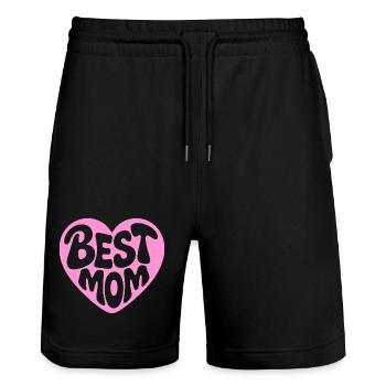 Best Mom Heart Design - Stanley/Stella Trainer Unisex Organic Jogging Shorts - black - Front - Nik (191cm) & Marisol (170cm)