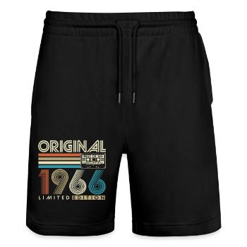60. Geburtstag 1966 Jahrgang geboren Retro - Stanley/Stella Unisex Bio Joggingshorts Trainer  - Schwarz - Vorne - Nik (191cm) & Marisol (170cm)