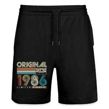 40. Geburtstag Retro Geschenk 1986 Jahrgang - Stanley/Stella Unisex Bio Joggingshorts Trainer  - Schwarz - Vorne - Nik (191cm) & Marisol (170cm)
