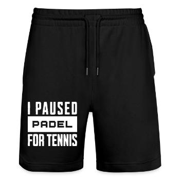 Tennis & Padel, T-Shirt, Mug for Tennis Players - Stanley/Stella Trainer Unisex Organic Jogging Shorts - black - Front - Nik (191cm) & Marisol (170cm)