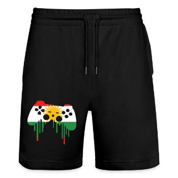 Kurdish gaming flag - Stanley/Stella Trainer Unisex Organic Jogging Shorts - black - Front - Nik (191cm) & Marisol (170cm)