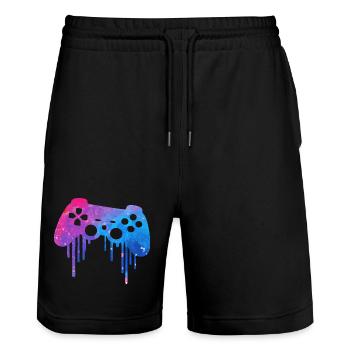 Gaming Splash - Stanley/Stella Trainer Unisex Organic Jogging Shorts - black - Front - Nik (191cm) & Marisol (170cm)