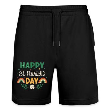 Happy St. Patrick's Day Rainbow - Stanley/Stella Trainer Unisex Organic Jogging Shorts - black - Front - Nik (191cm) & Marisol (170cm)