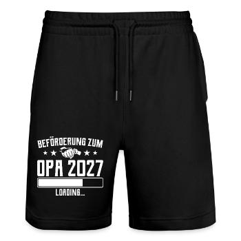 Promotion to Grandpa 2027 Loading Gift - Stanley/Stella Trainer Unisex Organic Jogging Shorts - black - Front - Nik (191cm) & Marisol (170cm)