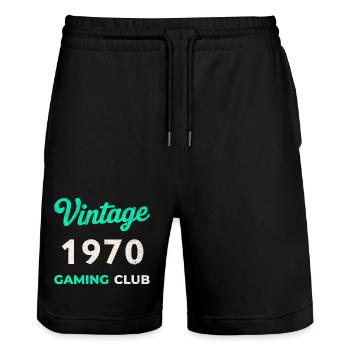 Vintage 1970 – Gaming Club Retro Birth Year - Stanley/Stella Trainer Unisex Organic Jogging Shorts - black - Front - Nik (191cm) & Marisol (170cm)