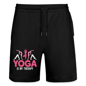 Yoga-Meditationstraining Yoga-Liebhaber-Yoga-Kurs - Stanley/Stella Unisex Bio Joggingshorts Trainer  - Schwarz - Vorne - Nik (191cm) & Marisol (170cm)