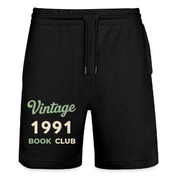 Vintage 1991 Book Club Retro Geburtsjahr Geschenk - Stanley/Stella Unisex Bio Joggingshorts Trainer  - Schwarz - Vorne - Nik (191cm) & Marisol (170cm)