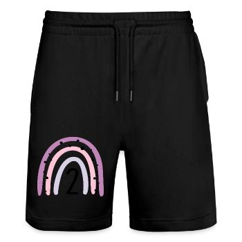 Birthday 2 Rainbow Girl Two Year Old - Stanley/Stella Trainer Unisex Organic Jogging Shorts - black - Front - Nik (191cm) & Marisol (170cm)