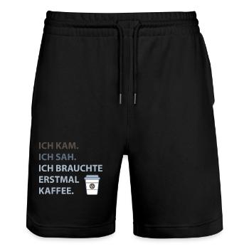 Ich kam. Ich sah. Ich brauchte erstmal Kaffee. - Stanley/Stella Unisex Bio Joggingshorts Trainer  - Schwarz - Vorne - Nik (191cm) & Marisol (170cm)