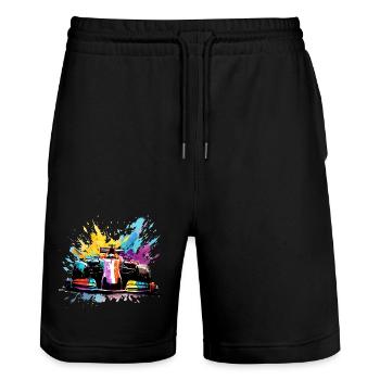 Rennwagen-Geschwindigkeit Bunte Splash-Art-Rennfahrer - Stanley/Stella Unisex Bio Joggingshorts Trainer  - Schwarz - Vorne - Nik (191cm) & Marisol (170cm)