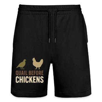 Quail Keeper Quail Farmer Backyard Quail - Stanley/Stella Trainer Unisex Organic Jogging Shorts - black - Front - Nik (191cm) & Marisol (170cm)