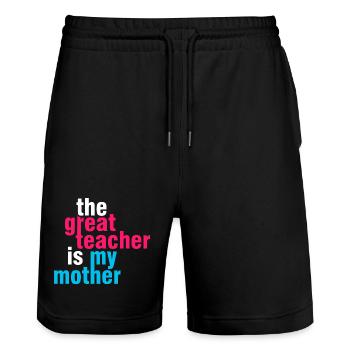 Shirt Super Teacher Mom – Idée cadeau - Short de jogging bio TRAINER Stanley/Stella unisexe - noir - Devant - Nik (191cm) & Marisol (170cm)