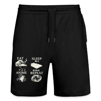 Eat Sleep Anime Repeat - Stanley/Stella Unisex Bio Joggingshorts Trainer  - Schwarz - Vorne - Nik (191cm) & Marisol (170cm)