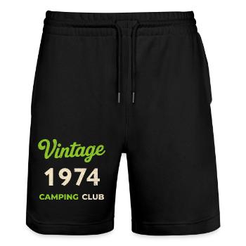 Vintage 1974 – Camping Club Retro Birth Year - Stanley/Stella Trainer Unisex Organic Jogging Shorts - black - Front - Nik (191cm) & Marisol (170cm)