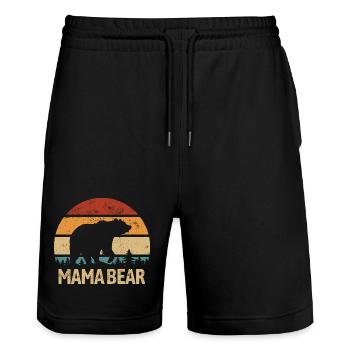 Mama Bear - Muttertag - Vintage Geschenk - Stanley/Stella Unisex Bio Joggingshorts Trainer  - Schwarz - Vorne - Nik (191cm) & Marisol (170cm)