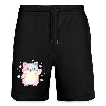 Joie du cœur en chaton pastel - Short de jogging bio TRAINER Stanley/Stella unisexe - noir - Devant - Nik (191cm) & Marisol (170cm)