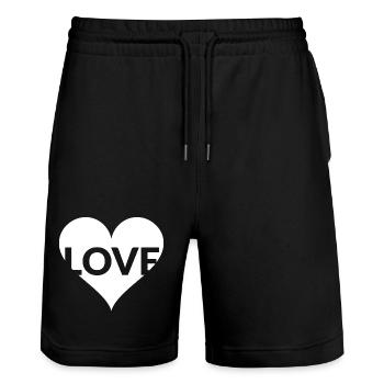 Heart Typo Love Design - Stanley/Stella Trainer Unisex Organic Jogging Shorts - black - Front - Nik (191cm) & Marisol (170cm)