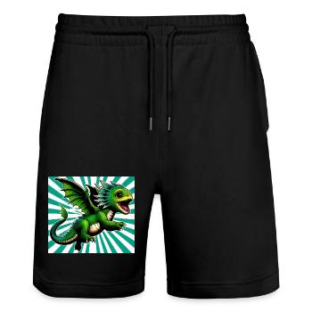 Drache - Stanley/Stella Unisex Bio Joggingshorts Trainer  - Schwarz - Vorne - Nik (191cm) & Marisol (170cm)
